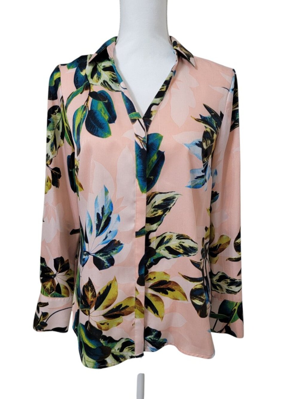Worthington Size S Tropical Floral V-Neck Blouse, Long Sleeve